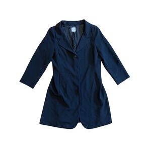 Kate Hill Women Black Button Front Long Blazer Jacket Size 16 Corpcore Office